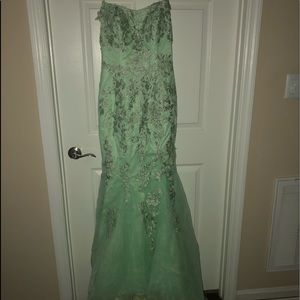 Mint Green floral detail prom dress